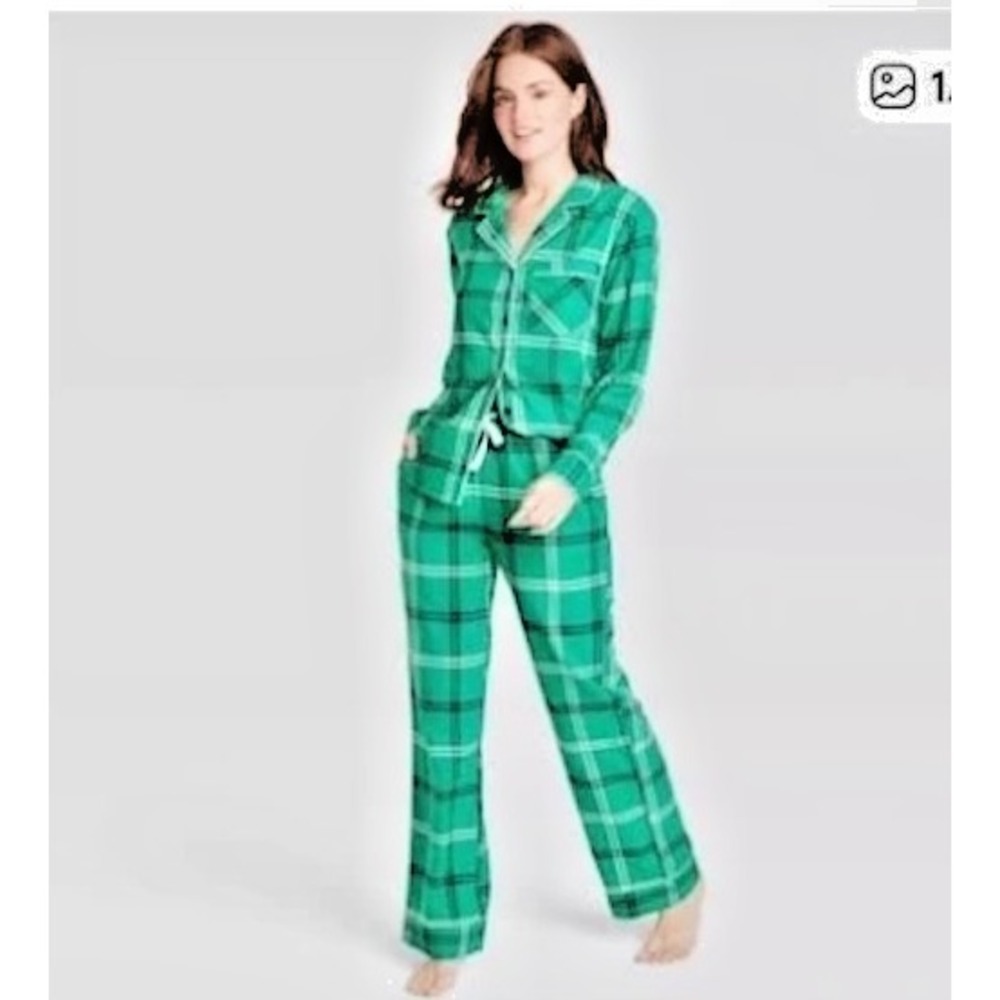 Wondershop NWT Green Plaid Flannel Pajama Set Women's M 2pc